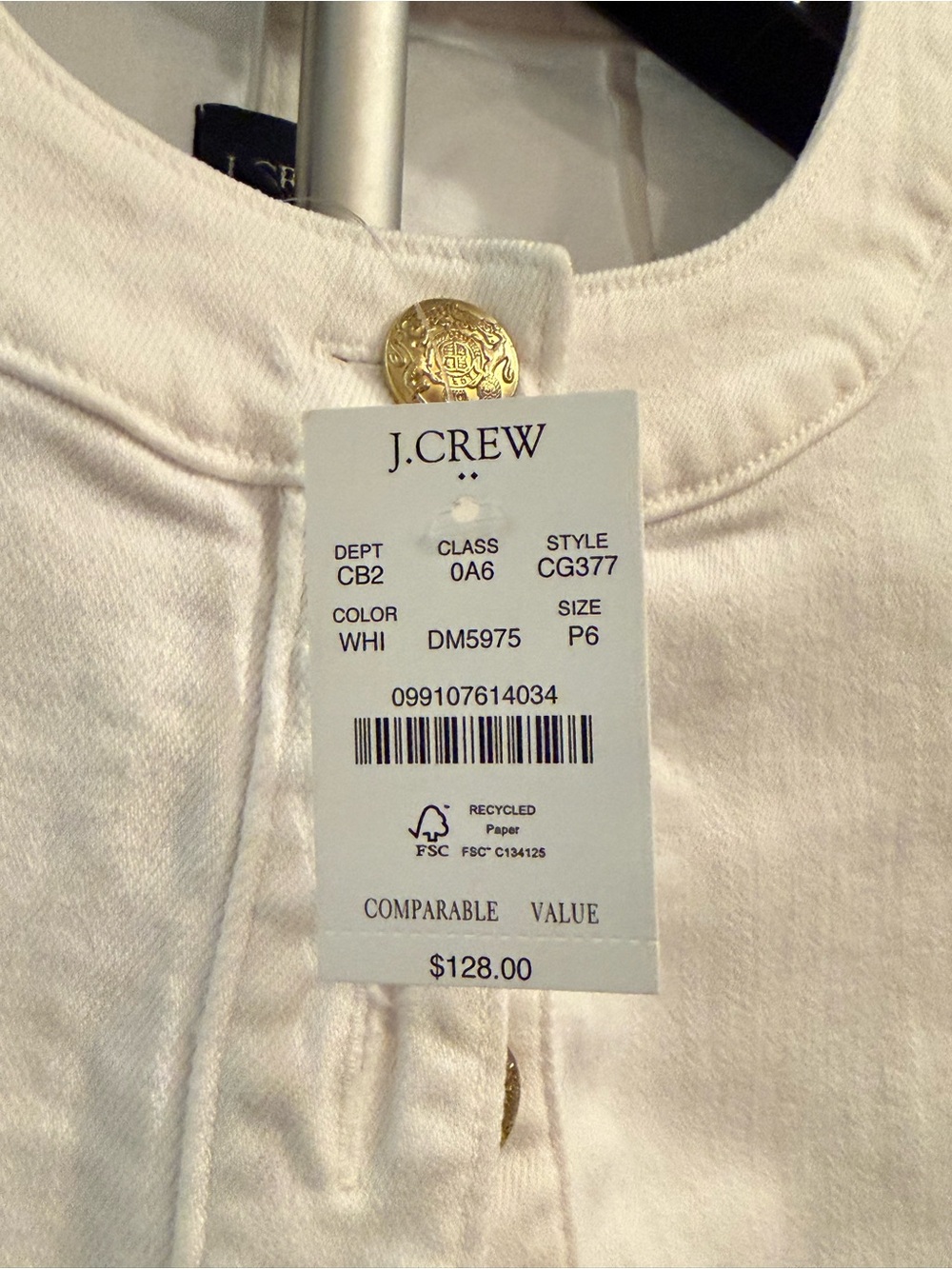 J. Crew White Button-Up Jean Jacket with Gold Buttons - Picture 3 of 4